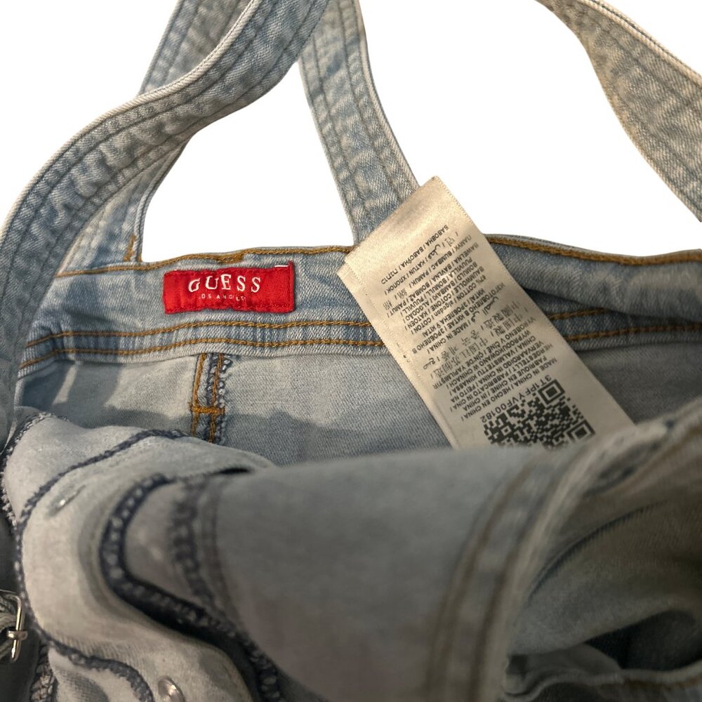 VINTAGE 90s GUESS Denim Shortalls Overalls Women's Size 27  Light Wash Destroyed - Picture 8 of 14